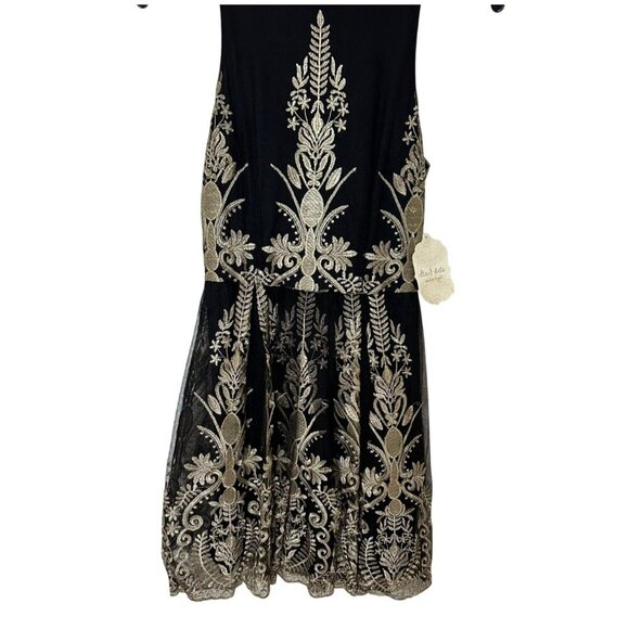 Altard State Black & Gold Sleeveless Embroidered A-Line Dress XS Fit and Flare - Picture 2 of 7